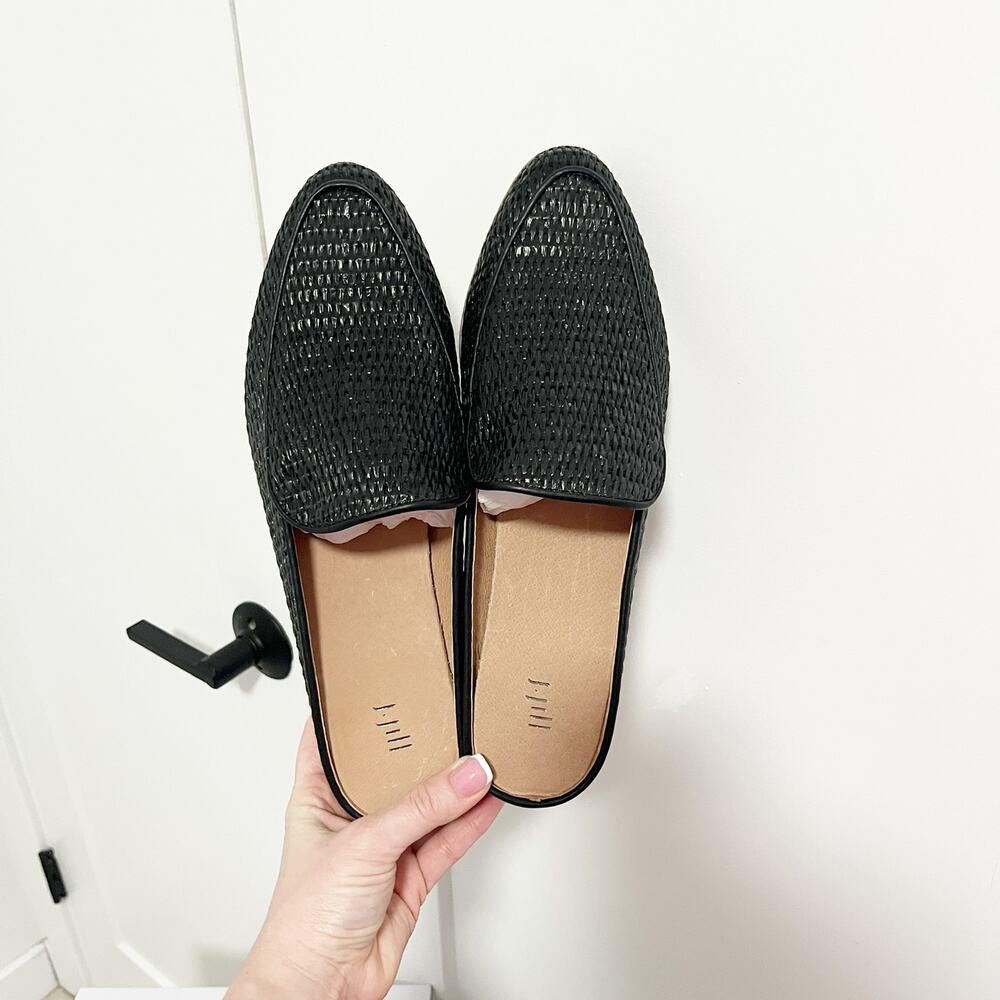 NEW J. Jill Black Raffia Woven Textured Mules Size 11